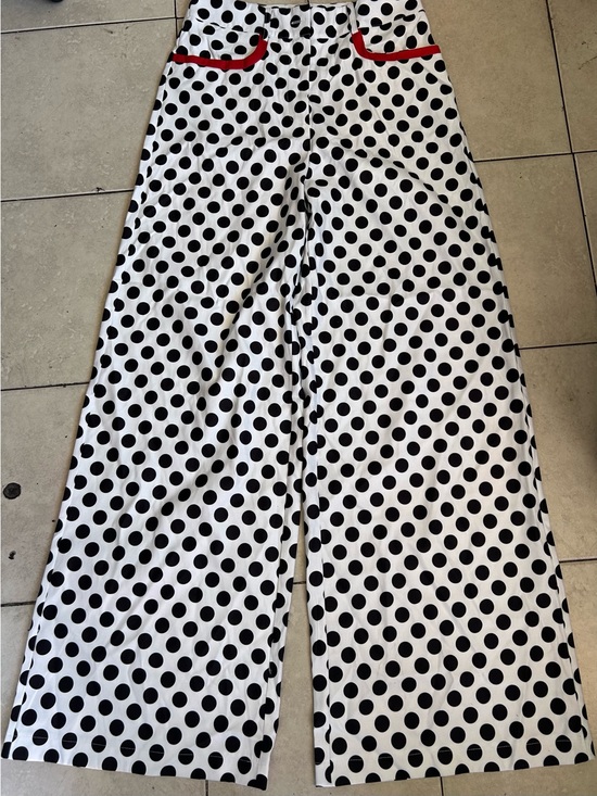 Koan Daily Pants - KOANDAILY Black Polka Dot Pants with Red Trim
